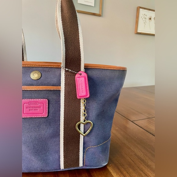 Coach Handbags - Vintage Coach Denim Hamptons Tote #4498 & Coach Poppy Bag Charm